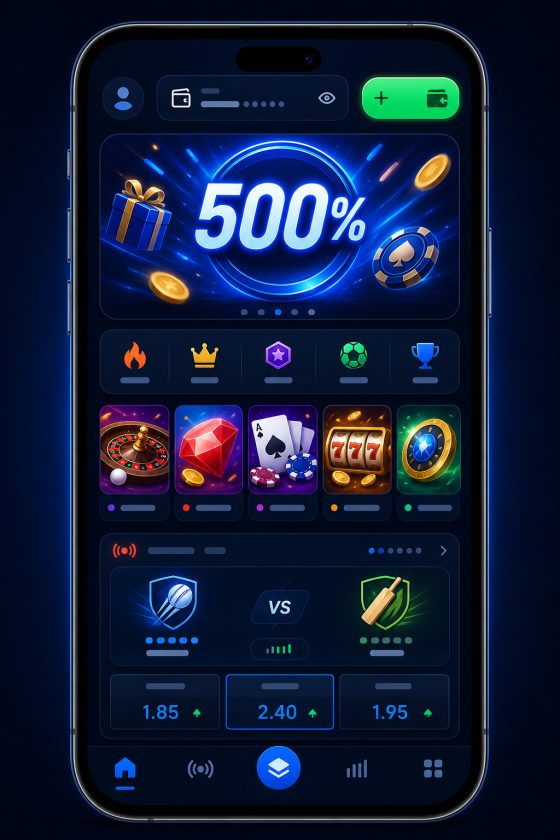 1Win mobile app home screen preview